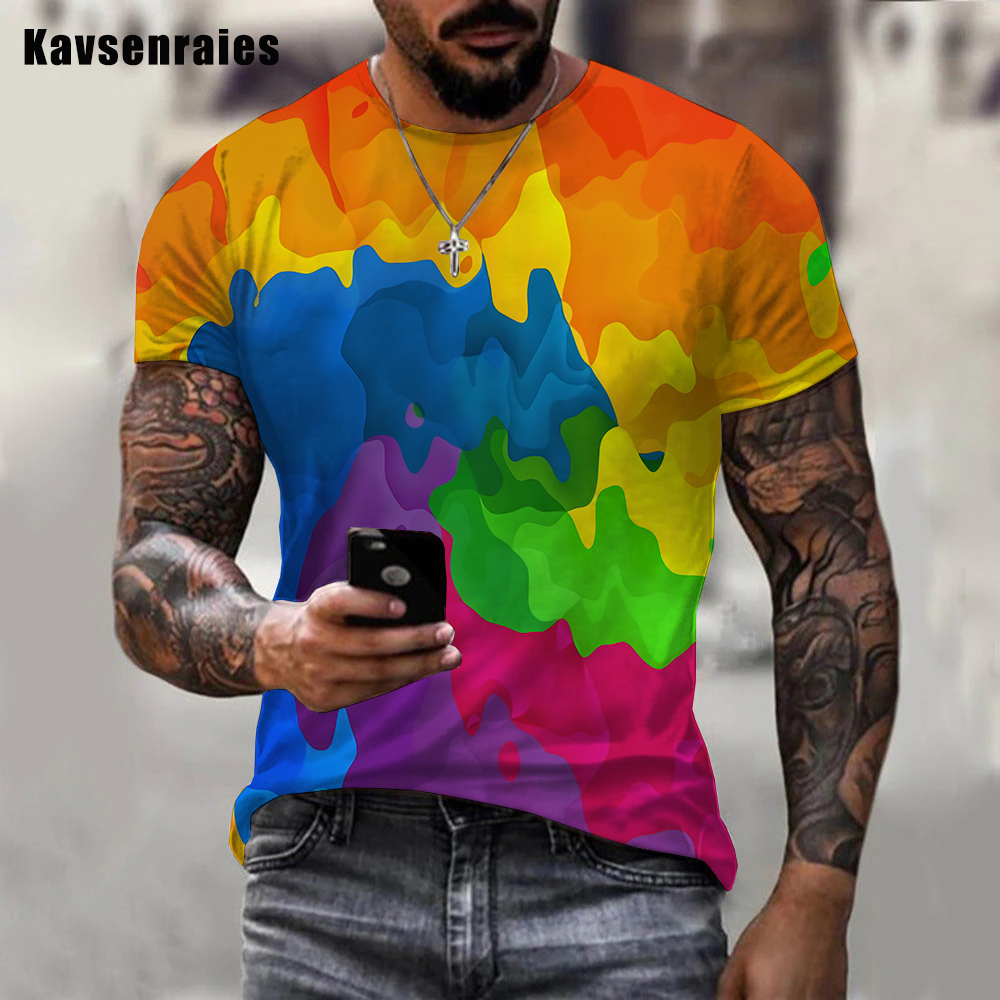 Men's T-Shirts Rainbow Paint Splatter Print T-shirt Men Women Summer Hipster Colorful Ink 3D T Shirt Unisex Street Harajuku Oversized Tops 230606