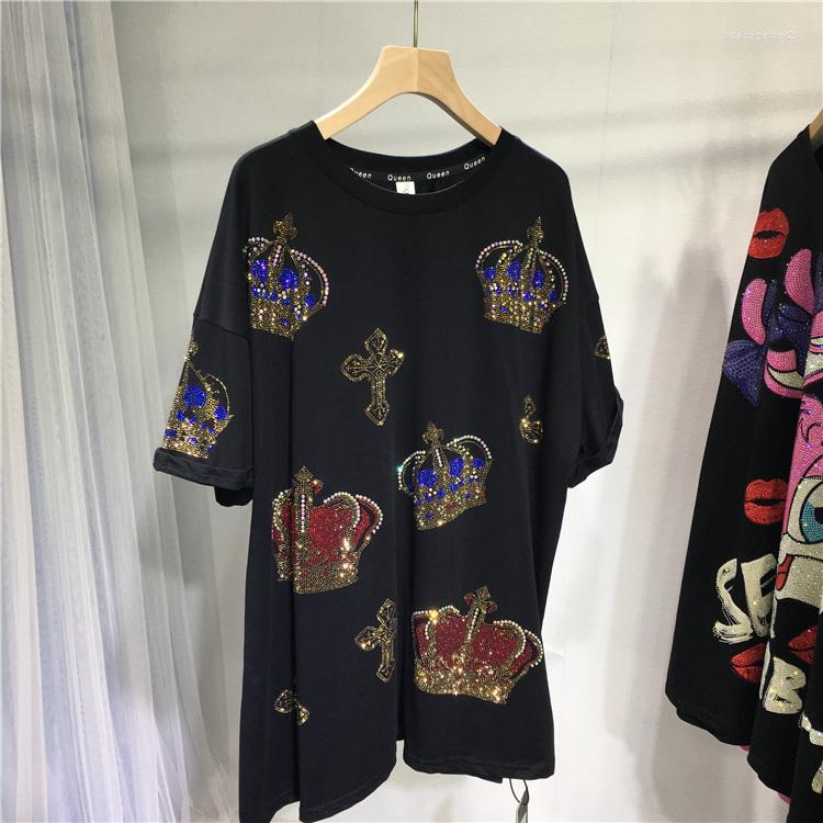 Women's T Shirts Luxury Blingbling Drilling Sparkling Crown Short Sleeve T-shirt Summer Oversize Top Streetwear O-neck Mid-long Cotton Tees, Only top
Women's T Shirts Luxury Blingbling Drilling Sparkling Crown Short Sleeve T-shirt Summer Oversize Top Streetwear O-neck Mid-long Cotton Tees, Only top