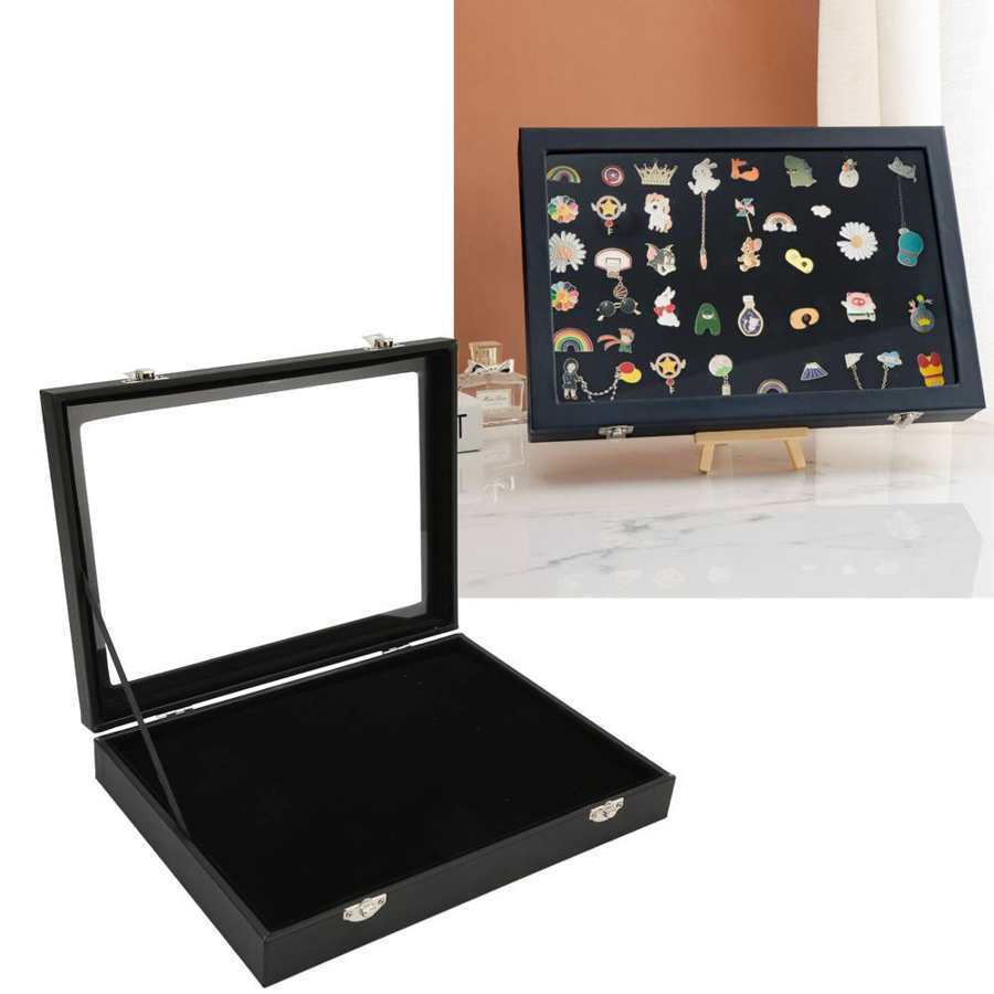 Jewelry Boxes Pin Jewelry Display Case Sponge Lining Transparent Lid Protective Medal Frame Box Black For Badge Collection 23