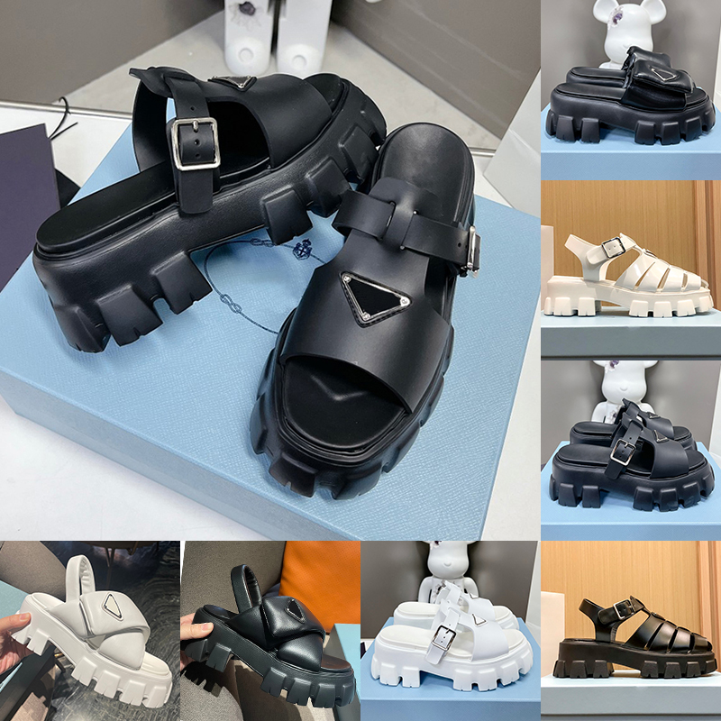Designer Sandals Women Monolith Roman Foam Rubber Platform sandal padded nappa leather lug tread slides luxury Bread slippers Summer Cutout Buckle Beach Shoes