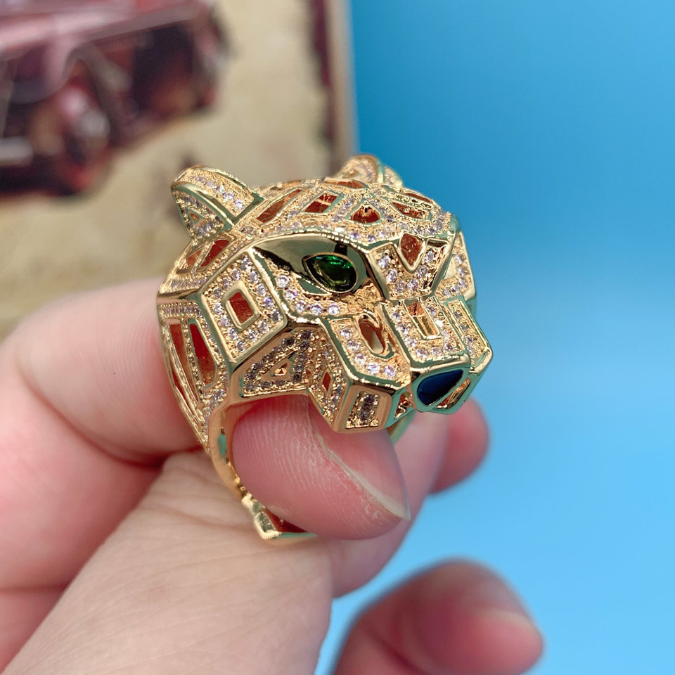 Solitaire Ring Zlxgirl jewelry Gold leopard shape animal rings for men's wedding jewelry Dubai gold color men finger rings gifts anel aneis 23060