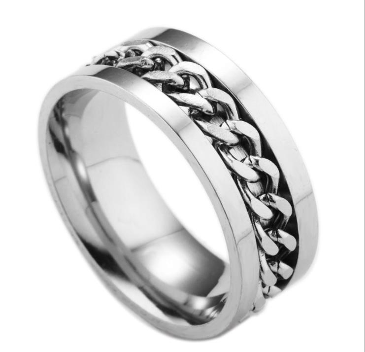 Stainless Steel Rotatable Chain Ring for Women Men Black Gold Anti-Allergy Titanium Steel Finger Mens Rings Punk Hip Hop Style Wholesale Price