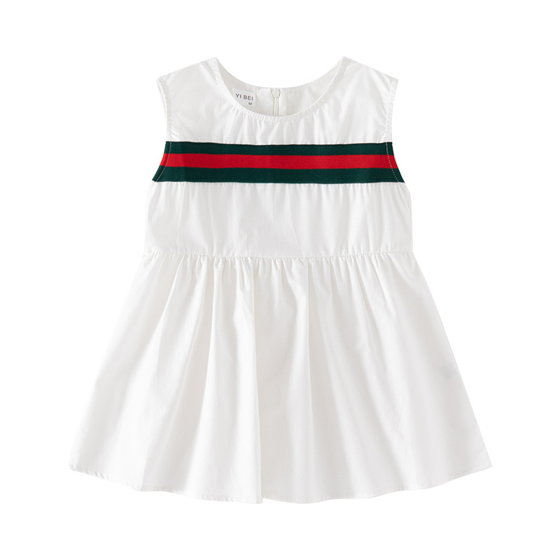 Summer New Elegant Princess Dress Kids Girl O-neck Sleeveless Solid Casual Beach A-line Sundress Cotton Party Vestidos Clothing