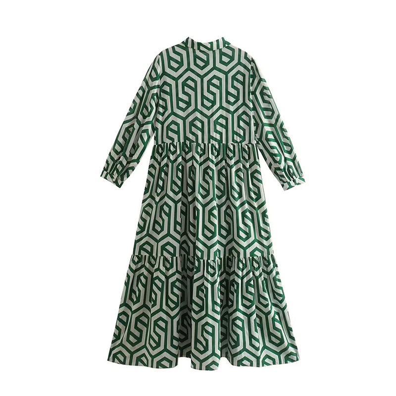 Women Two Piece Set Crew Neck Print Long Lantern Sleeve Top Elegant Dress High Streetwear