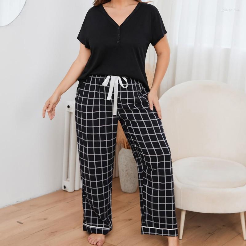 Women's Sleepwear Women's Plus Size Trouser Pajamas Sets For Spring And Summer Short Sleeve Tops With Long Trousers Nightwear Clothes, Black
Women's Sleepwear Women's Plus Size Trouser Pajamas Sets For Spring And Summer Short Sleeve Tops With Long Trousers Nightwear Clothes, Black