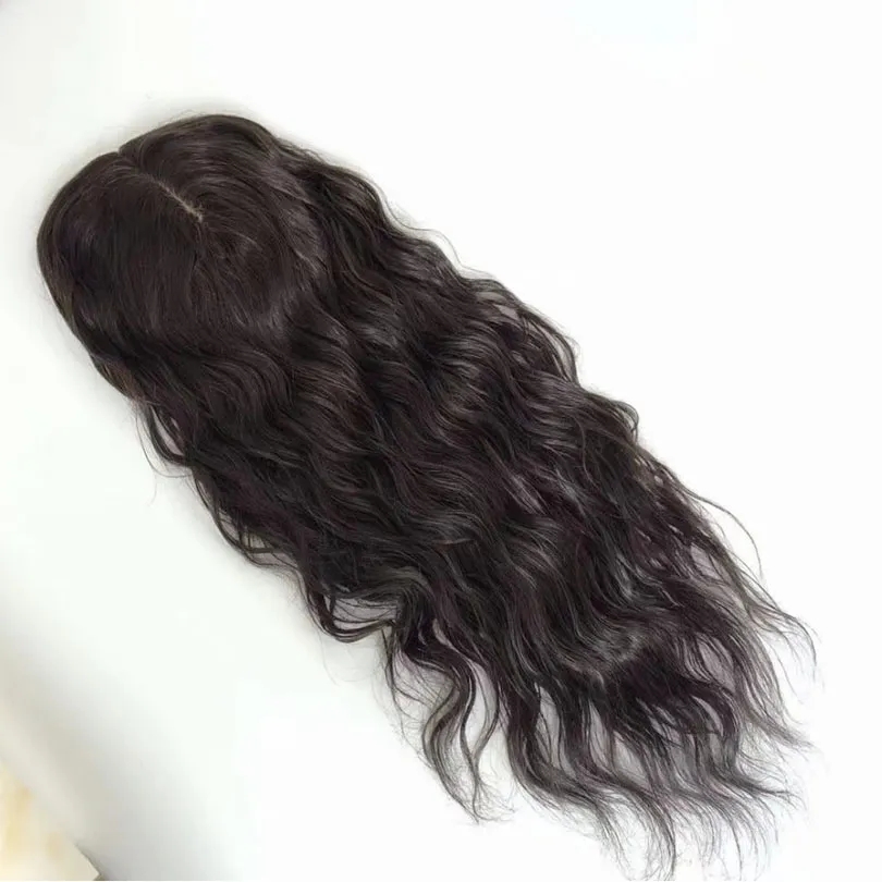 Silk Skin Base Human Hair Topper for women With 4 Clips wavy Silk Top raw Virgin brazilian Hair Toupee Fine Hairpiece 15X16CM 6x6" natural flexib
