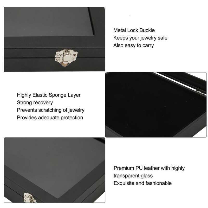 Jewelry Boxes Pin Jewelry Display Case Sponge Lining Transparent Lid Protective Medal Frame Box Black For Badge Collection 23