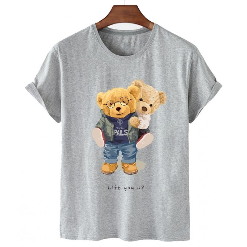 Men's T-Shirts 100% Cotton Sweet Bear Print Short-sleeved T-shirt Female Half-sleeved Summer Casual Couple Oversized T-shirt Ladies Shirt S-4xl 2