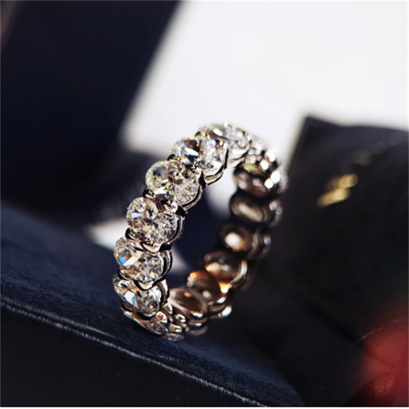 Eternity Oval cut Moissanite Diamond Ring 100% Original 925 sterling silver Engagement Wedding band Rings for Women Men Jewelry
