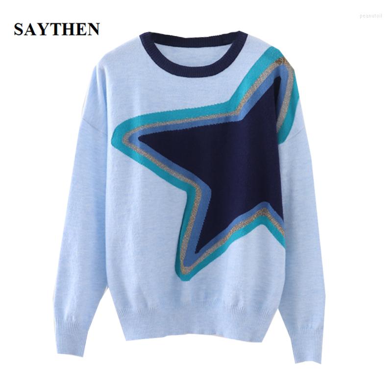 Women's Sweaters SAYTHEN Matching Color Gold Thread Five-Pointed Star Knitted Thick Sweater Pullover Women's 2023 Autumn And Winter Soft, Blue
Women's Sweaters SAYTHEN Matching Color Gold Thread Five-Pointed Star Knitted Thick Sweater Pullover Women's 2023 Autumn And Winter Soft, Blue