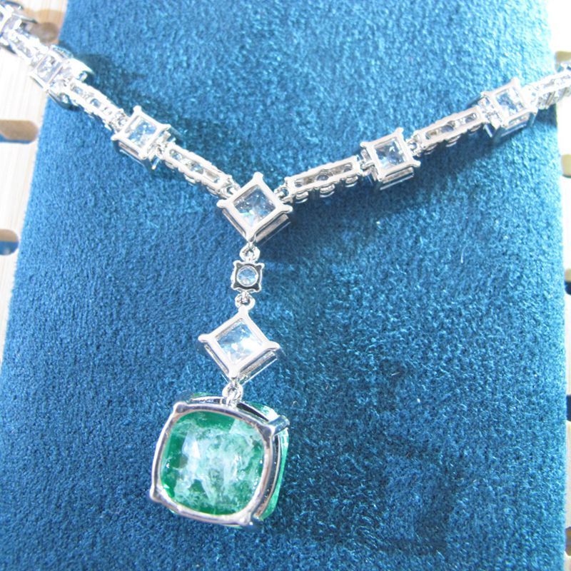 Pendant Necklaces KQDANCE Simulated 15mm Square Emerald Green Yellow Pink Diamond Tennis Necklace For Women Silver Gold plated Jewelry 230607