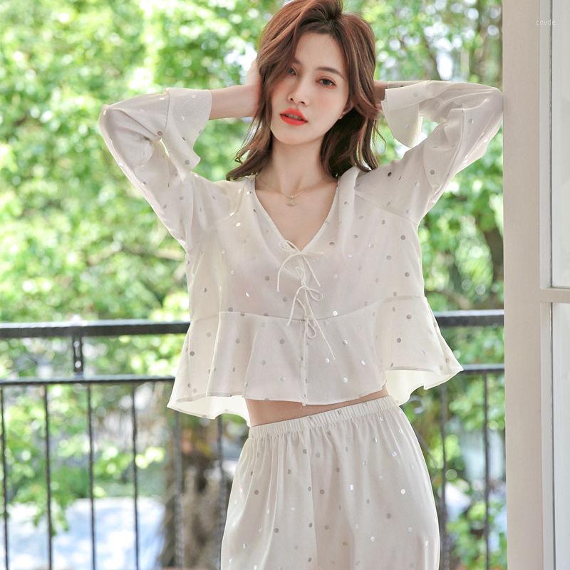 Women's Sleepwear QWEEK Designer Clothes Women Luxury 2 Piece Set Trouser Suits White Pajamas Shiny Home Suit Long Sleeve Top Pants
Women's Sleepwear QWEEK Designer Clothes Women Luxury 2 Piece Set Trouser Suits White Pajamas Shiny Home Suit Long Sleeve Top Pants