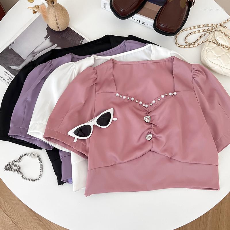 Women's Blouses Womens Tops And Beading Square Collar Blusas De Mujer Diamond Button Chic Blusa Femininas Short Puff-sleeve Drop, Purple
Women's Blouses Womens Tops And Beading Square Collar Blusas De Mujer Diamond Button Chic Blusa Femininas Short Puff-sleeve Drop, Purple