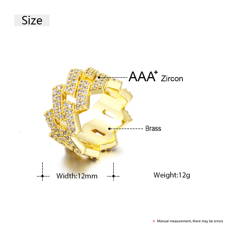 Solitaire Ring ICEOUTBOX 12mm Width Cuban Ring Micro Pave Cubic Zircon Miami Cuban Chain Gold Silver Color Men's Hip Hop Jewelry Fashion Rings 23