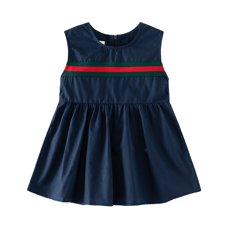 Summer New Elegant Princess Dress Kids Girl O-neck Sleeveless Solid Casual Beach A-line Sundress Cotton Party Vestidos Clothing