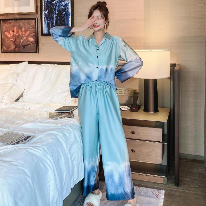 Women's Sleepwear Satin Women's Pajamas Sets Tie Dye Elegant Lady Faux Silk Long Sleeve Trouser Suits Summer Spring Lounge Wear, Color1
Women's Sleepwear Satin Women's Pajamas Sets Tie Dye Elegant Lady Faux Silk Long Sleeve Trouser Suits Summer Spring Lounge Wear, Color1