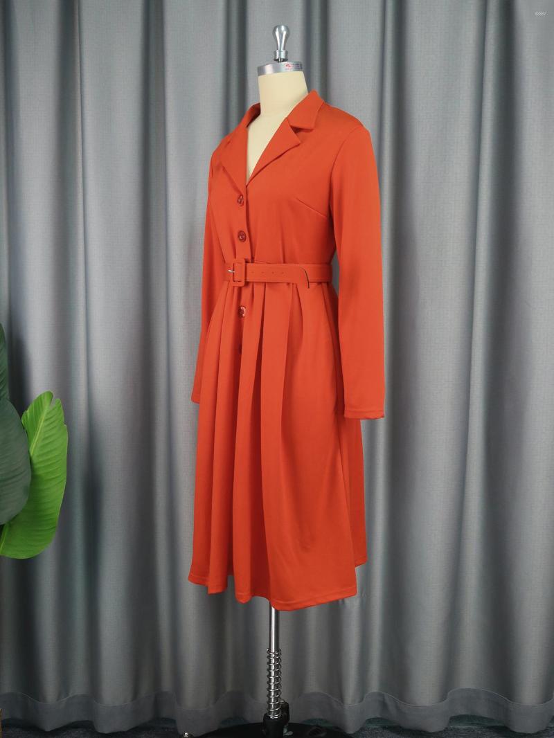 Casual Dresses Office For Women Long Sleeve Button Down Notched Lapel Waist Belt A Line Midi Elegant Work Business Church Wear
