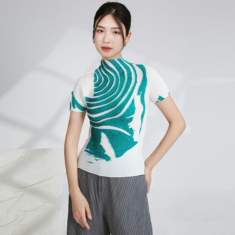 Women's T Shirts Mock Neck Fashion Green Striped Tees Tops Shirring Folds Sexy Crop Short T-Short Clothes
Women's T Shirts Mock Neck Fashion Green Striped Tees Tops Shirring Folds Sexy Crop Short T-Short Clothes