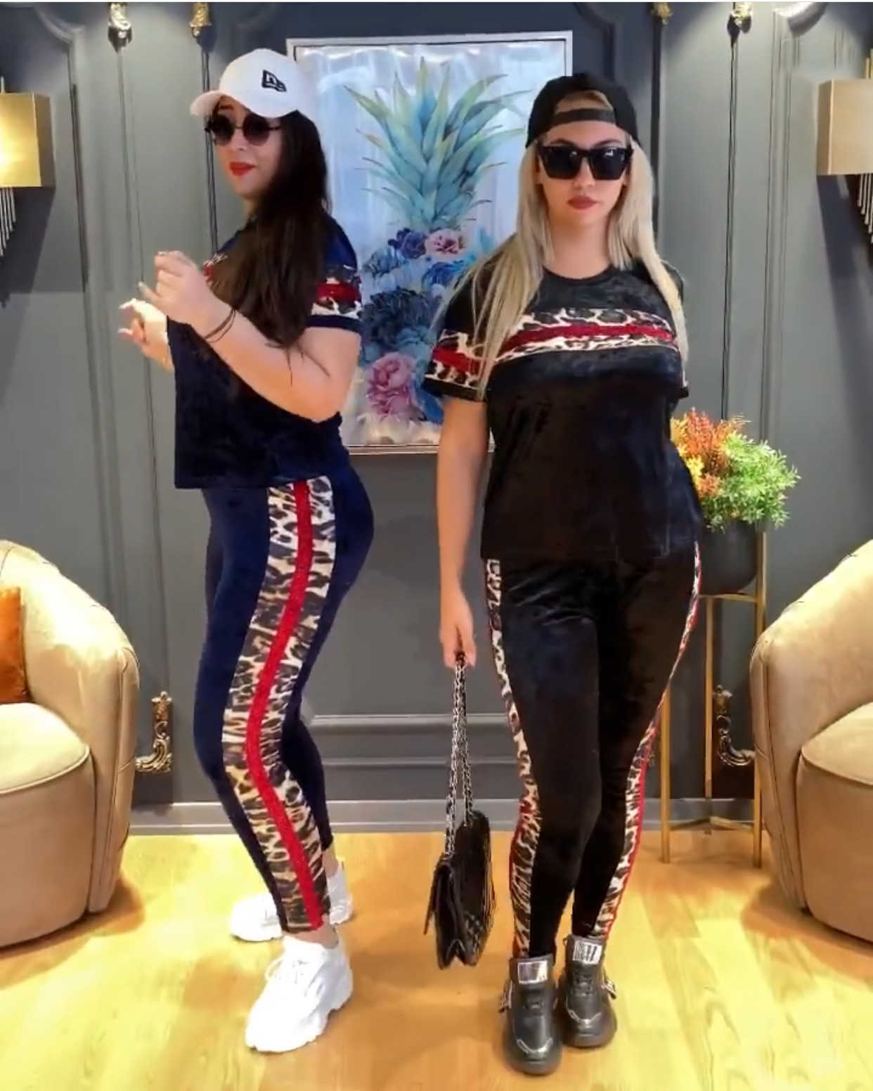 2023 Spring New Womens Round Neck Short Sleeve Leopard Print T-shirt Top Pencil Pants Two Piece Set