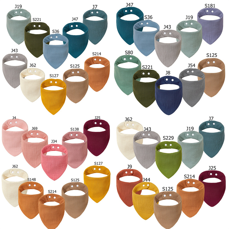 35 color Baby six layer Crepe gauze saliva towel Adorable and Durable Cotton Triangle Bibs adjustable Washable Babys Babies T9I002334