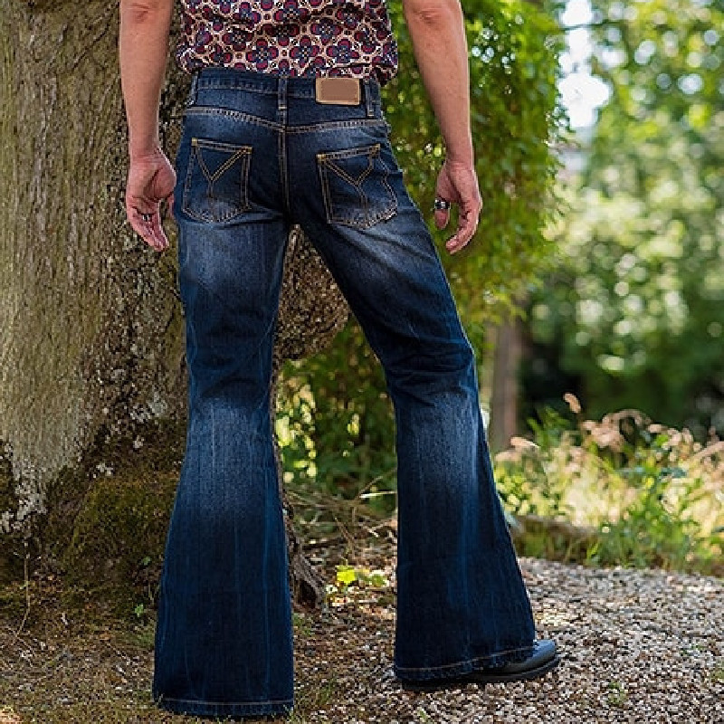 Mens Jeans Men Denim Pants Mid Waist Vintage Solid Color Punk Style Stretchy Fitting Flared Wild Casual Long Trousers 230606