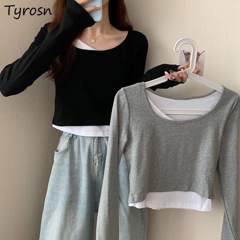 Women's T Shirts Long-sleeve T-shirts Women Fake Two Pieces Design Simple Retro Patchwork Spring Crop Casual Ulzzang Fashion Students, Gray
Women's T Shirts Long-sleeve T-shirts Women Fake Two Pieces Design Simple Retro Patchwork Spring Crop Casual Ulzzang Fashion Students, Gray