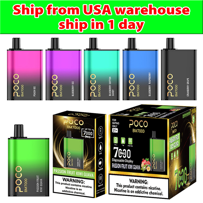 USA warehouse Original e cigarette POCO BM7000 Prefilled 17ml Pod 7000 Puffs 650mah Mesh coil type c rechargeable disposbale vapes
USA warehouse Original e cigarette POCO BM7000 Prefilled 17ml Pod 7000 Puffs 650mah Mesh coil type c rechargeable disposbale vapes