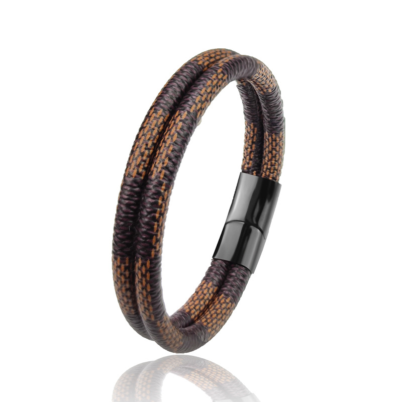 Popular Double Layered Pattern Leather Bracelet Jewelry for Gift