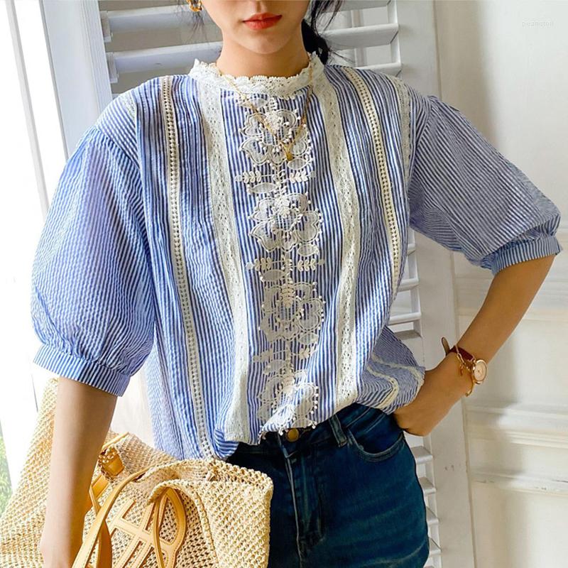 Women' Blouses Lace Patchwork Striped Blouse Women Loose Puff Sleeve Shirt Korean Fashion Summer Tops 2023, Blue
Women' Blouses Lace Patchwork Striped Blouse Women Loose Puff Sleeve Shirt Korean Fashion Summer Tops 2023, Blue
