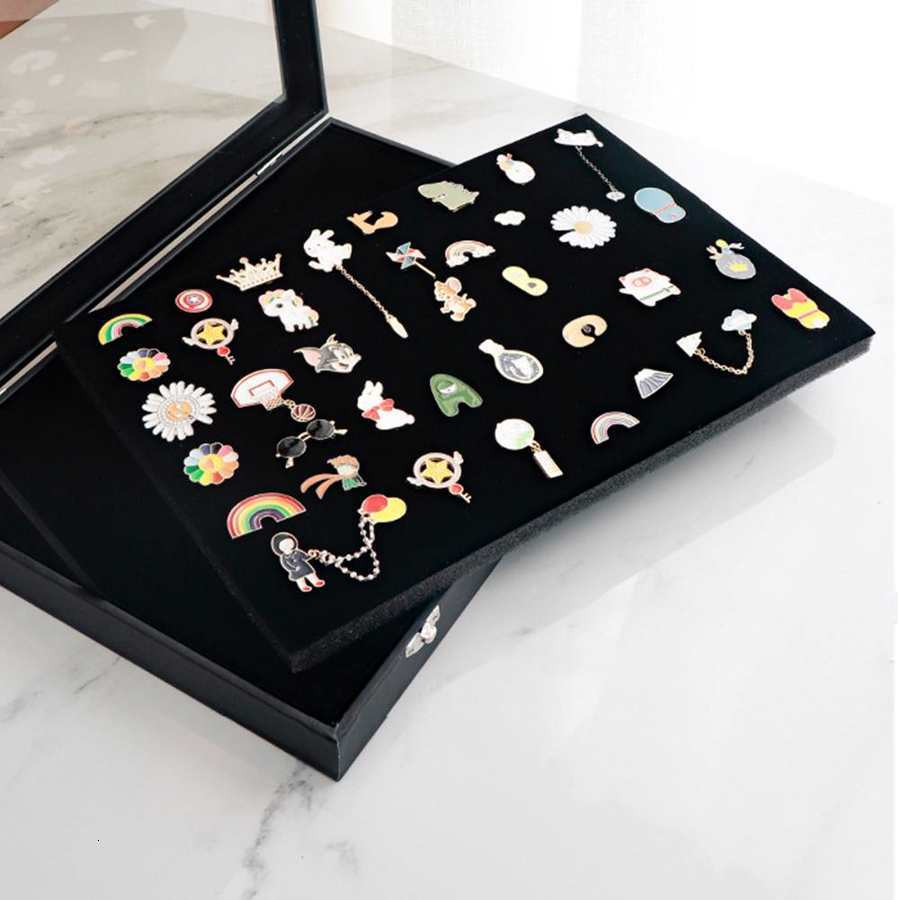 Jewelry Boxes Pin Jewelry Display Case Sponge Lining Transparent Lid Protective Medal Frame Box Black For Badge Collection 23