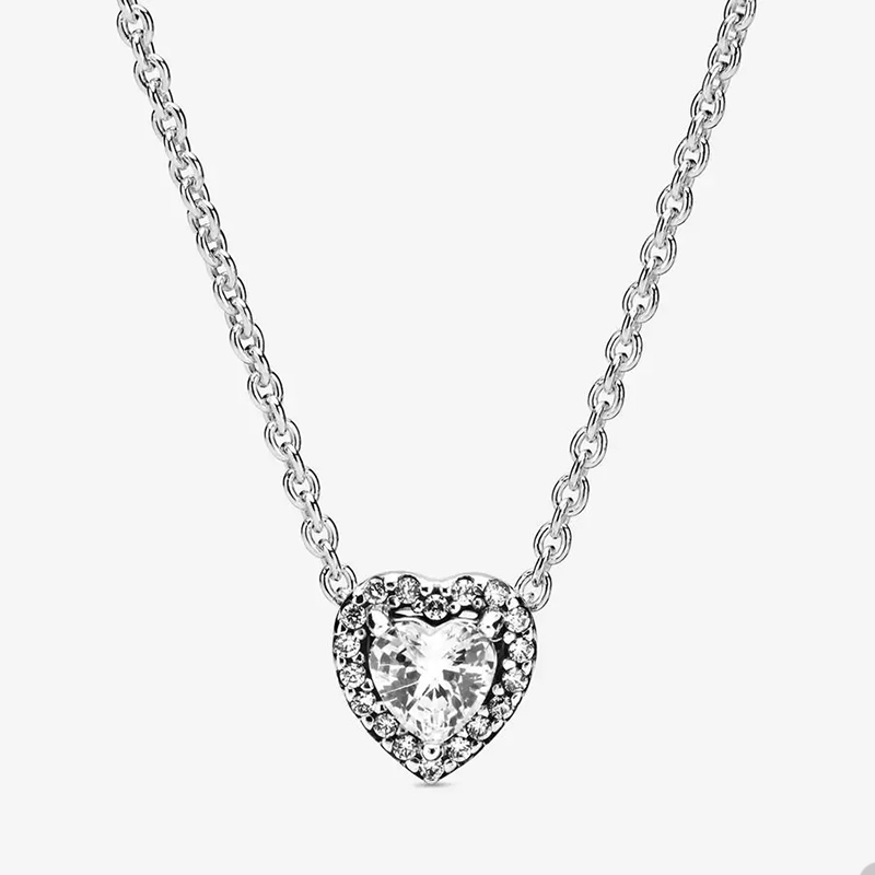 Elevated Heart Necklace Authentic Sterling Silver Wedding Jewelry Necklaces For Women Crystal Diamond necklace with Retail Box
