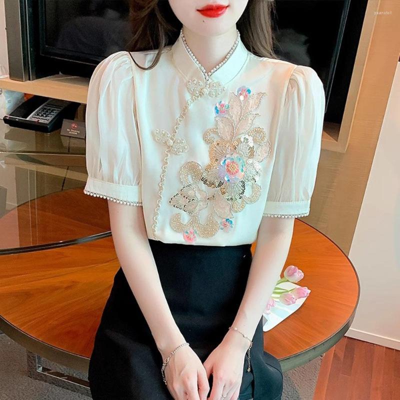 Women' Blouses Fashion Woman Blouse 2023Summer Short Sleeves Chiffon Shirts Women Flower Embroidery Sequins Beaded Tops Women, Apricot
Women' Blouses Fashion Woman Blouse 2023Summer Short Sleeves Chiffon Shirts Women Flower Embroidery Sequins Beaded Tops Women, Apricot