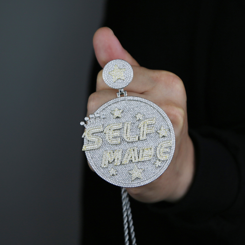 Self Made Letter Iced Out Pendant for Men Bling Cubic Zirconia Cz Charm Gold Plated Hip Hop Fashion Jewelry