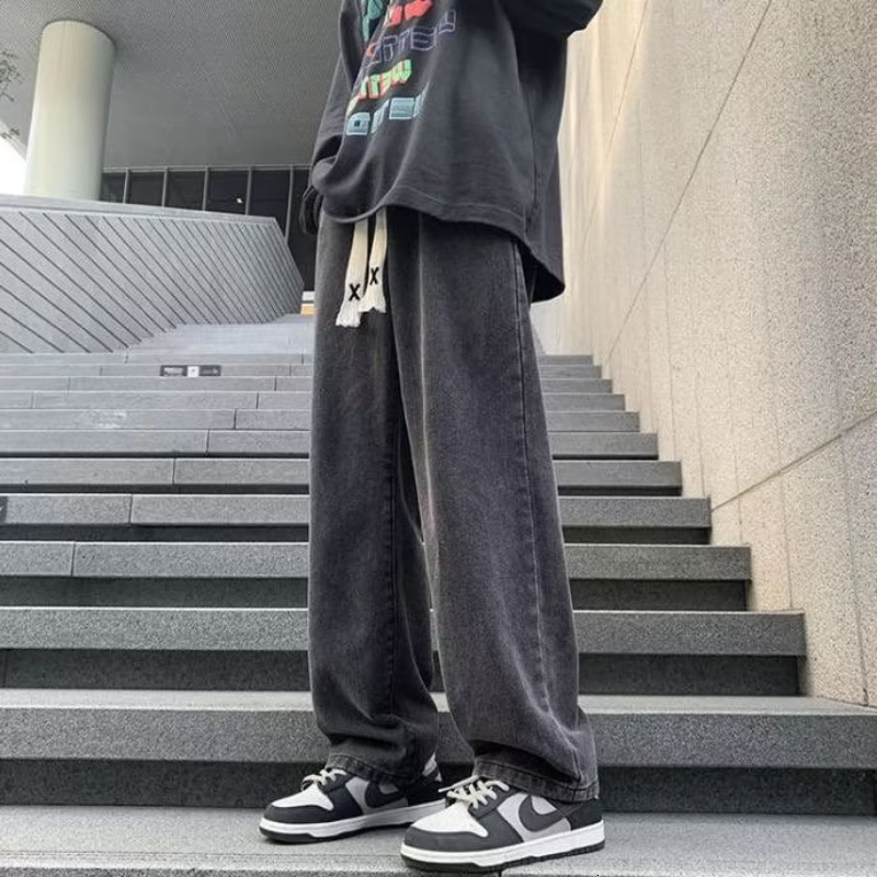 Mens Jeans Streetwear Baggy Pants Classic Allmatch Solid Color Straightleg Denim Wideleg Male Y2k Casual Trousers 230606