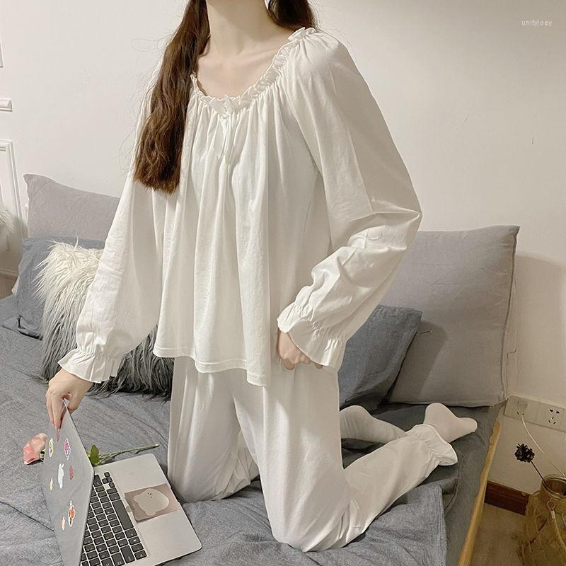 Women's Sleepwear Pajama Sets Women Full Flare Sleeve Design Pure Color Vintage Elegant Cozy Girlish Homewear Autumn Stylish Ins, C02 white
Women's Sleepwear Pajama Sets Women Full Flare Sleeve Design Pure Color Vintage Elegant Cozy Girlish Homewear Autumn Stylish Ins, C02 white