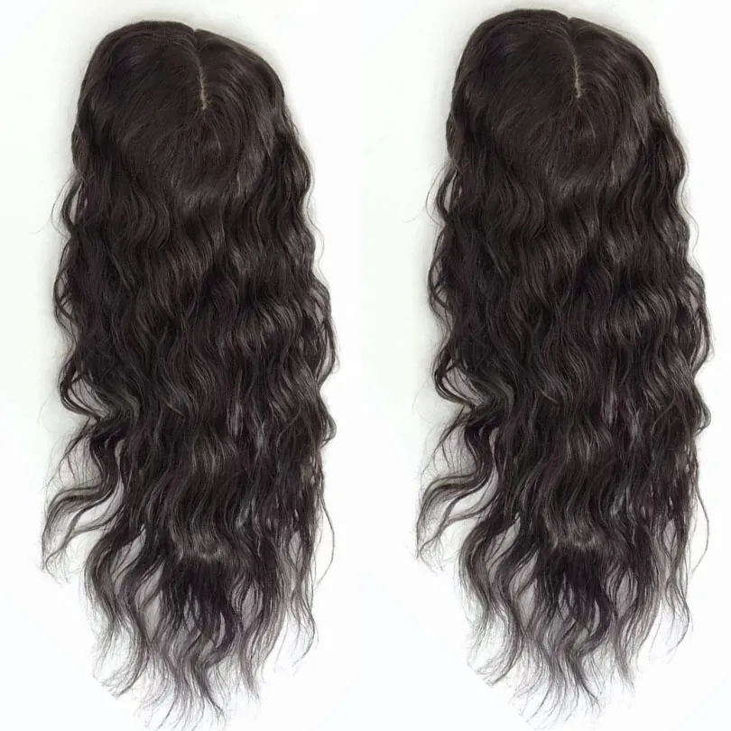 Silk Skin Base Human Hair Topper for women With 4 Clips wavy Silk Top raw Virgin brazilian Hair Toupee Fine Hairpiece 15X16CM 6x6" natural flexib