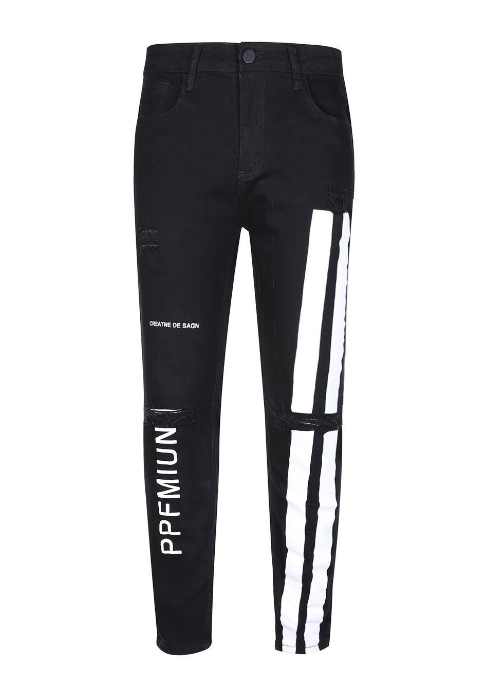 Mens Jeans Black And Blue Colors est Spring Ripped Stretch Skinny Fashion Printed Pantalon Ropa For Men 230606