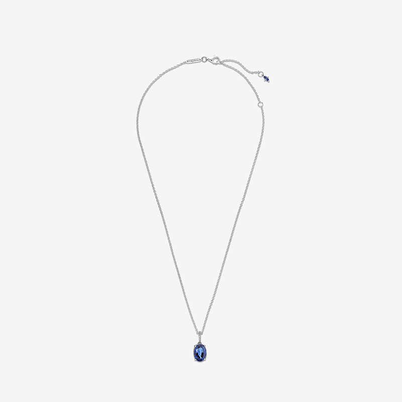 Blue Statement Halo Pendant Necklace 925 Sterling Silver Wedding Necklaces Jewelry For Women Crystal Diamond necklace with Retail Box