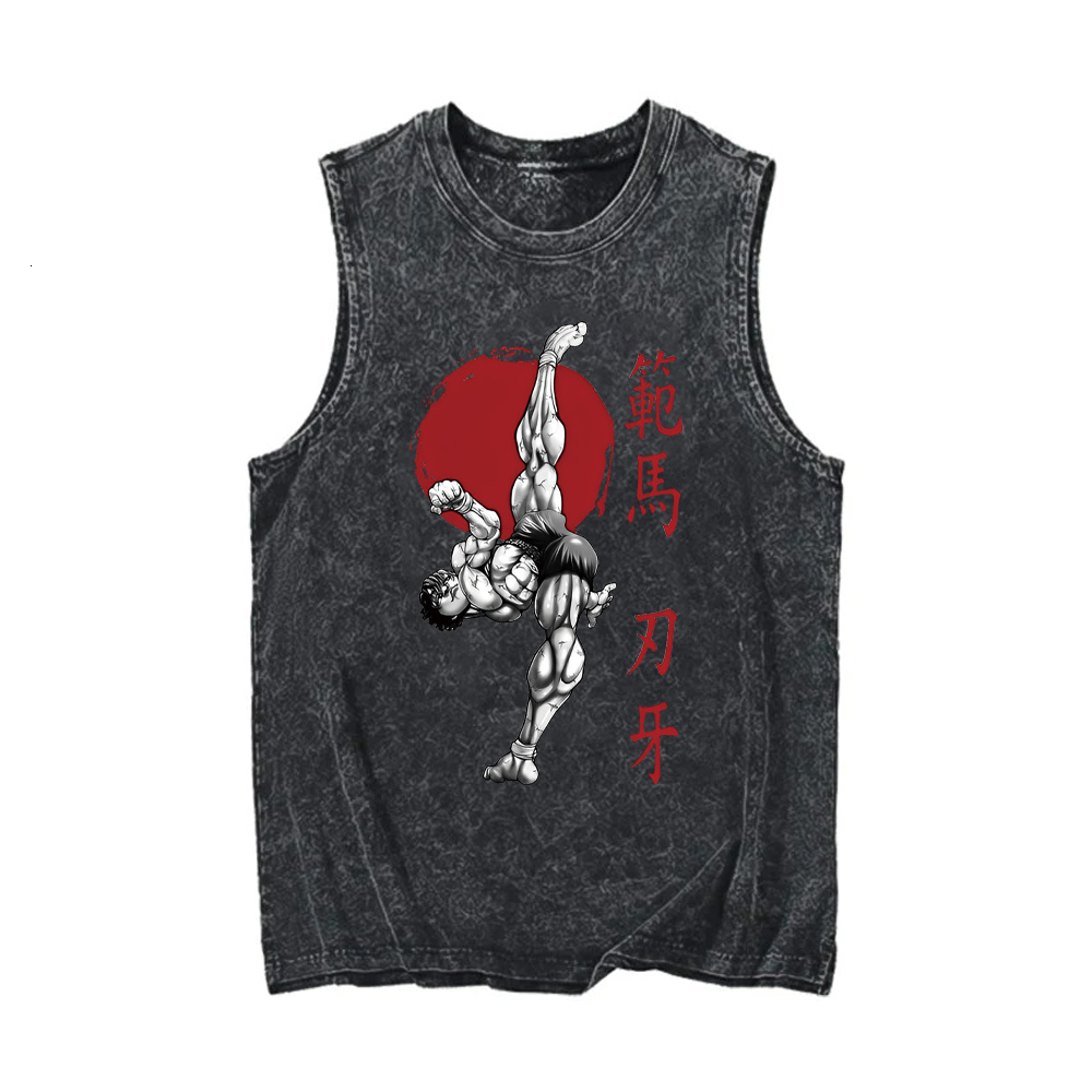 Men's T-Shirts Anime Baki Hanma Print Gym Tank Tops for Men Women 100%Cotton Casual Vintage Black Sleeveless Tshirt Gothic Vest Summer 230607