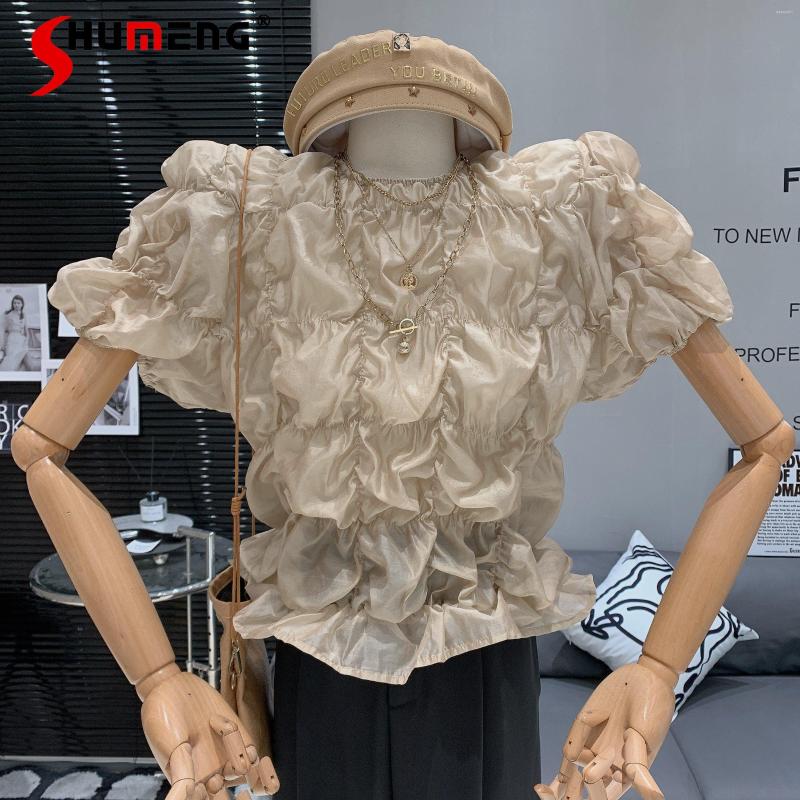 Women's Blouses Chic Beautiful Pleated Elegant Chiffon Top Blusas Femininas 2023 Summer Women's Round Neck Short Puff Sleeve Shirts, Black
Women's Blouses Chic Beautiful Pleated Elegant Chiffon Top Blusas Femininas 2023 Summer Women's Round Neck Short Puff Sleeve Shirts, Black