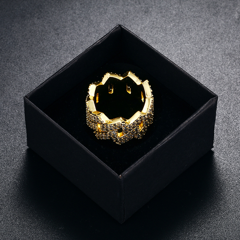 Solitaire Ring ICEOUTBOX 12mm Width Cuban Ring Micro Pave Cubic Zircon Miami Cuban Chain Gold Silver Color Men's Hip Hop Jewelry Fashion Rings 23