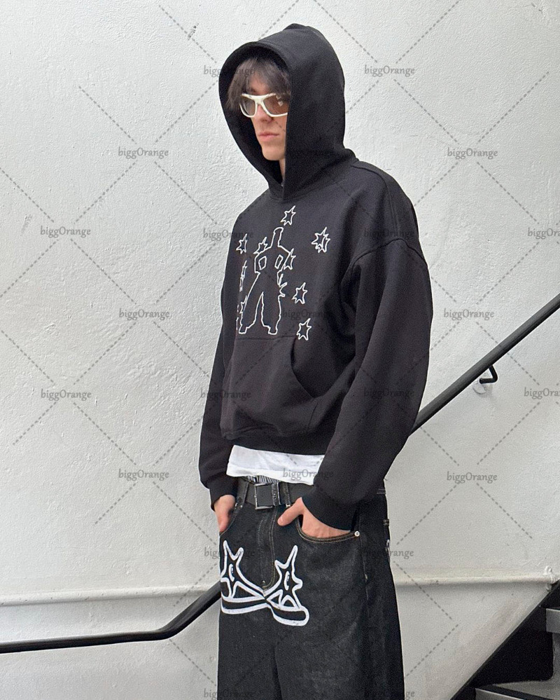 Mens Jeans Street Trend Fashion Gothic Letter Print High Waist Y2K Harajuku Loose Button Wide Leg Pants Womens 230606