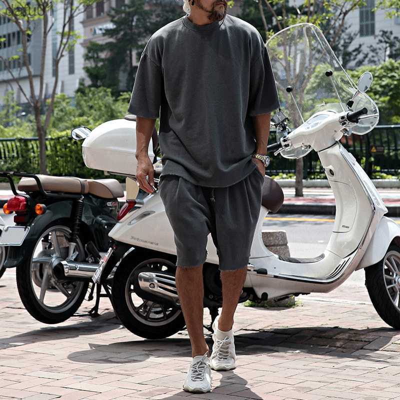 Men's Suits Loose T-Shirts and Shorts Summer Fashion Trendy Clothing L230520