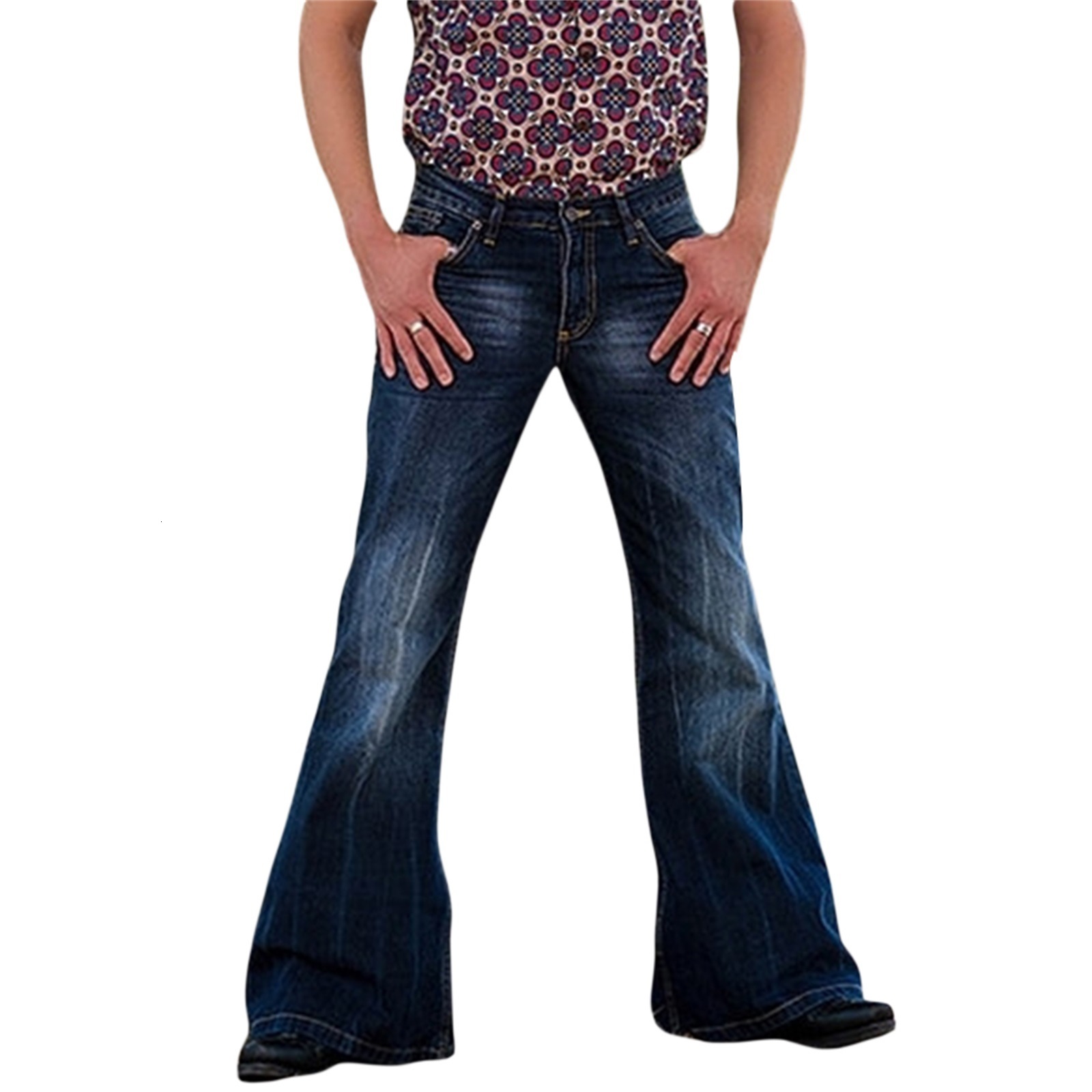 Mens Jeans Men Denim Pants Mid Waist Vintage Solid Color Punk Style Stretchy Fitting Flared Wild Casual Long Trousers 230606