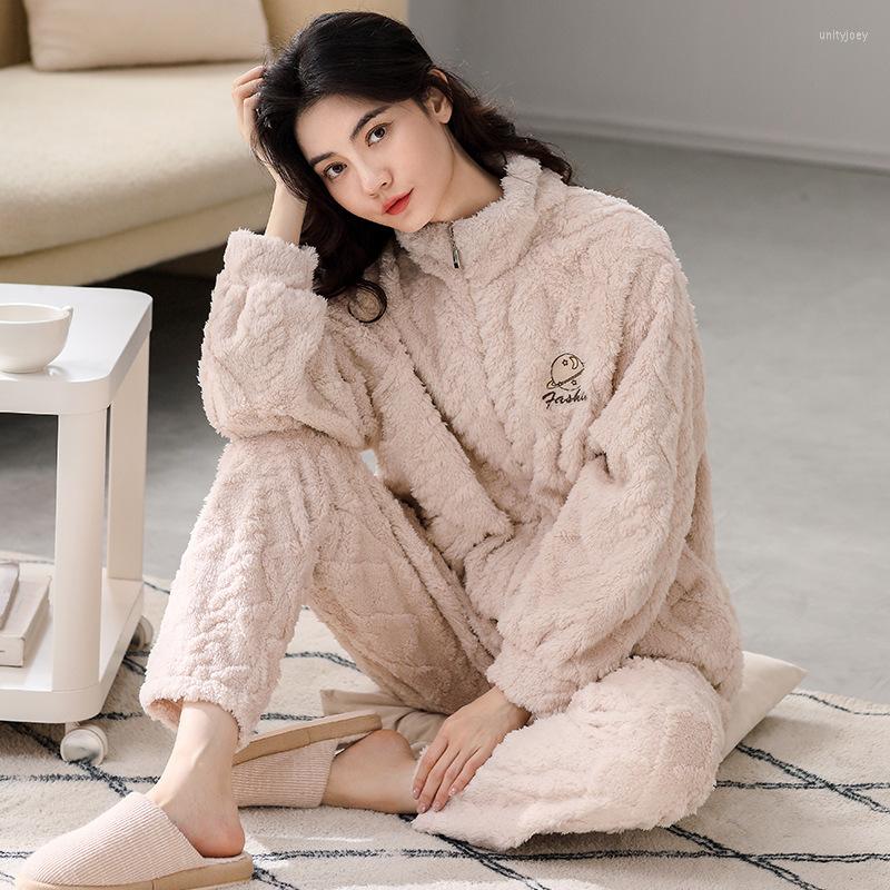 Women's Sleepwear Coral Fleece Women Pajamas With Zipper Home Clothes Winter Warm Loungewear Thick Flannel Jacquard Nightgown, Beige b
Women's Sleepwear Coral Fleece Women Pajamas With Zipper Home Clothes Winter Warm Loungewear Thick Flannel Jacquard Nightgown, Beige b