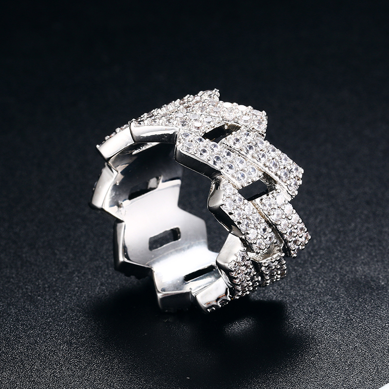 Solitaire Ring ICEOUTBOX 12mm Width Cuban Ring Micro Pave Cubic Zircon Miami Cuban Chain Gold Silver Color Men's Hip Hop Jewelry Fashion Rings 23