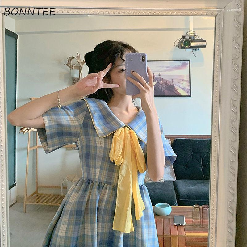 Casual Dresses Women Bow Plaid High Waist Sailor Collar Sweet Kawaii Chic Korean Style Gentle Elegant Design Summer Arrival, Blue
Casual Dresses Women Bow Plaid High Waist Sailor Collar Sweet Kawaii Chic Korean Style Gentle Elegant Design Summer Arrival, Blue