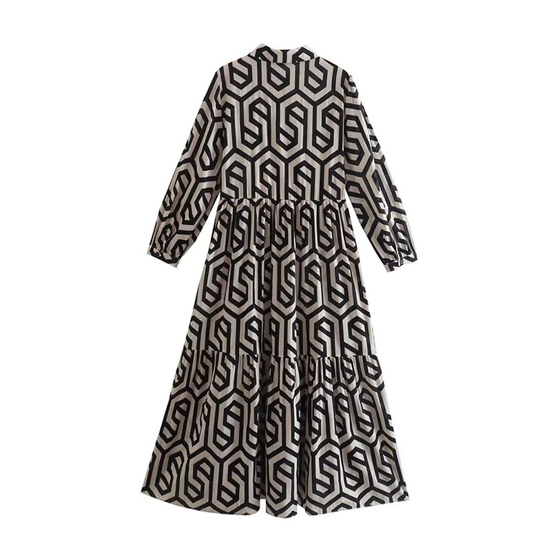Women Two Piece Set Crew Neck Print Long Lantern Sleeve Top Elegant Dress High Streetwear