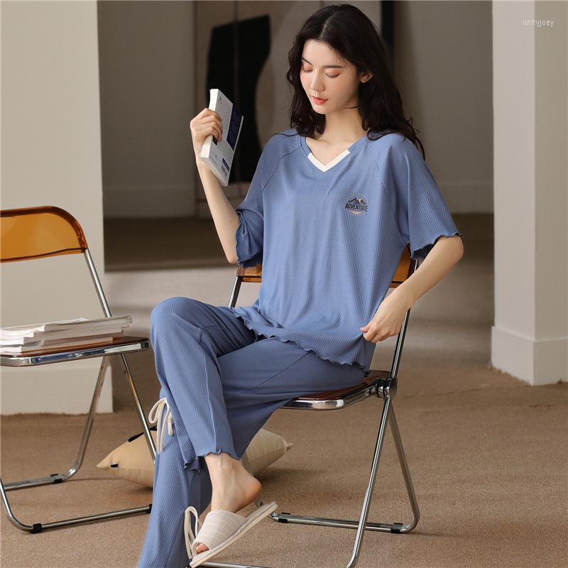 Women's Sleepwear Modal Cotton Pajamas Women's Summer Short Sleeve Trousers Elastic Large Size Nightgown Home Wear Two Piece Suit, N6268
Women's Sleepwear Modal Cotton Pajamas Women's Summer Short Sleeve Trousers Elastic Large Size Nightgown Home Wear Two Piece Suit, N6268