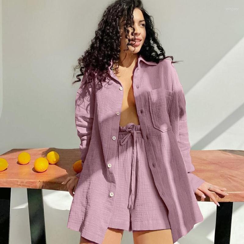 Women' Sleepwear Cotton Gauze With Shorts Lady Casual Summer Pajamas Home Clothes Lapel Nightgown Comfy Loungewear Long Sleeve Lingerie, Yellow
Women' Sleepwear Cotton Gauze With Shorts Lady Casual Summer Pajamas Home Clothes Lapel Nightgown Comfy Loungewear Long Sleeve Lingerie, Yellow